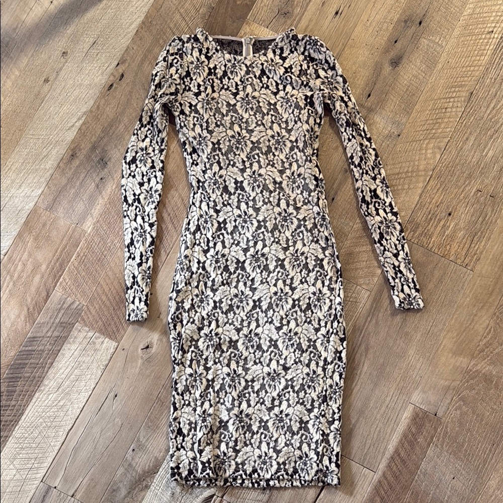 Badgley Mischka Cream and Brown Midi Dress for Special Occasions